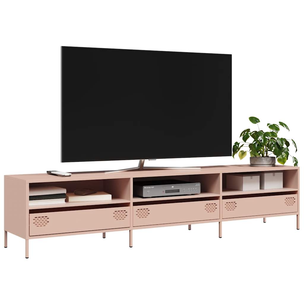 Meuble TV rose 202x39x43,5 cm acier laminé à froid