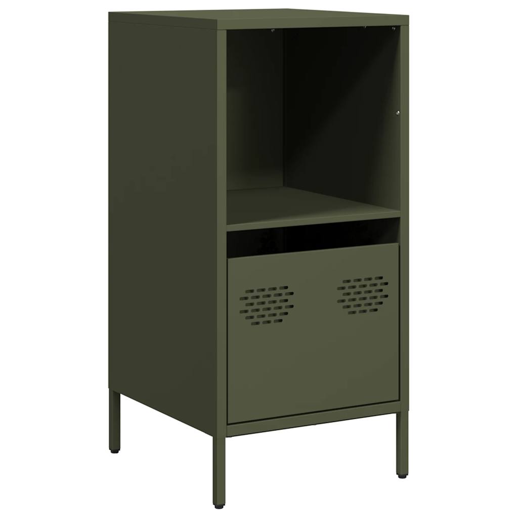 Olivgrünes Sideboard 35x39x73,5 cm aus kaltgewalztem Stahl