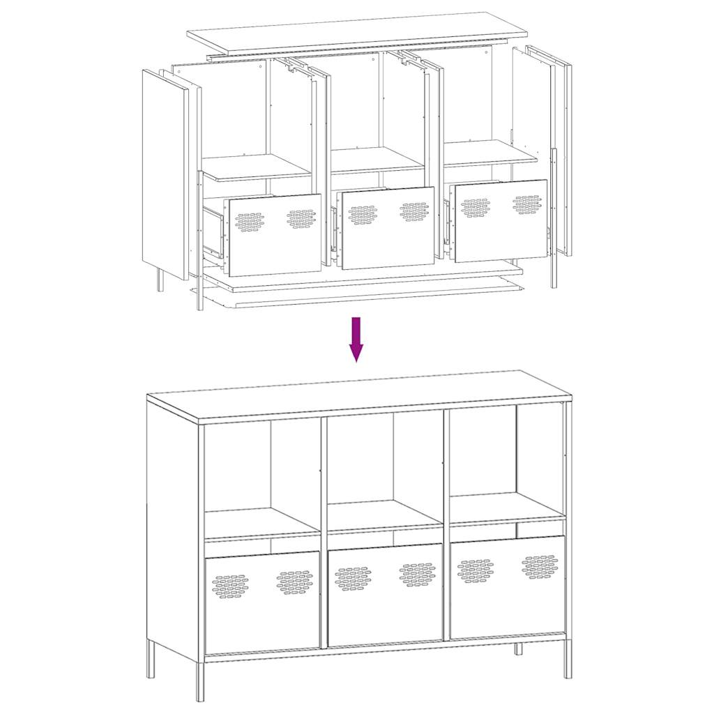 Schwarzes Sideboard 101,5 x 39 x 73,5 cm aus kaltgewalztem Stahl