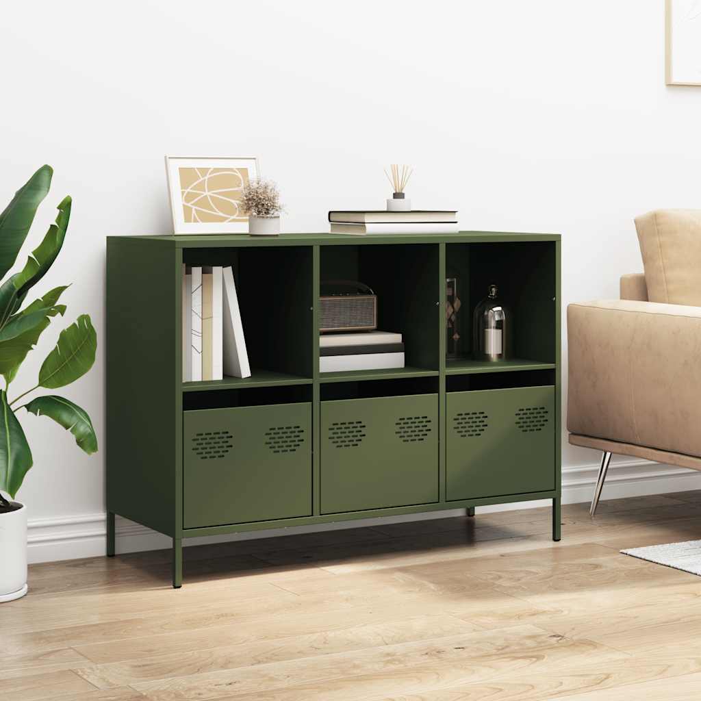 Buffet vert olive 101,5x39x73,5 cm acier laminé à froid