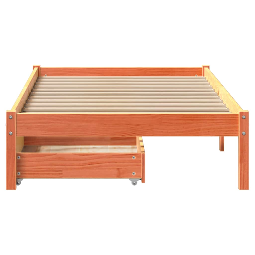 Bed frame without mattress brown wax 75x190 cm solid pine wood