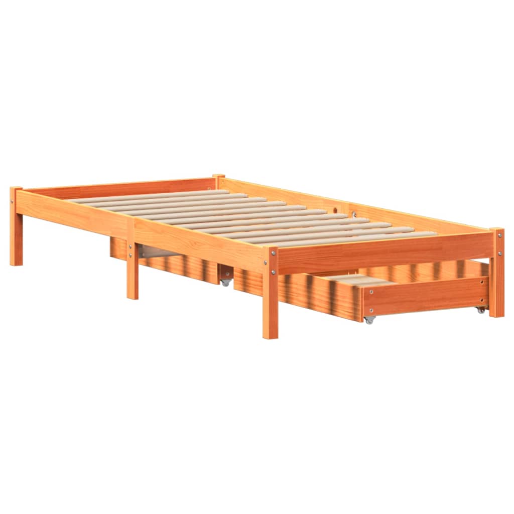 Bed frame without mattress brown wax 75x190 cm solid pine wood