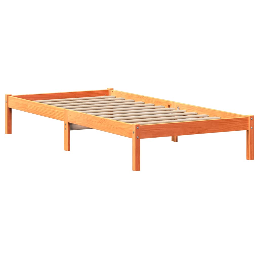 Bed frame without mattress brown wax 75x190 cm solid pine wood