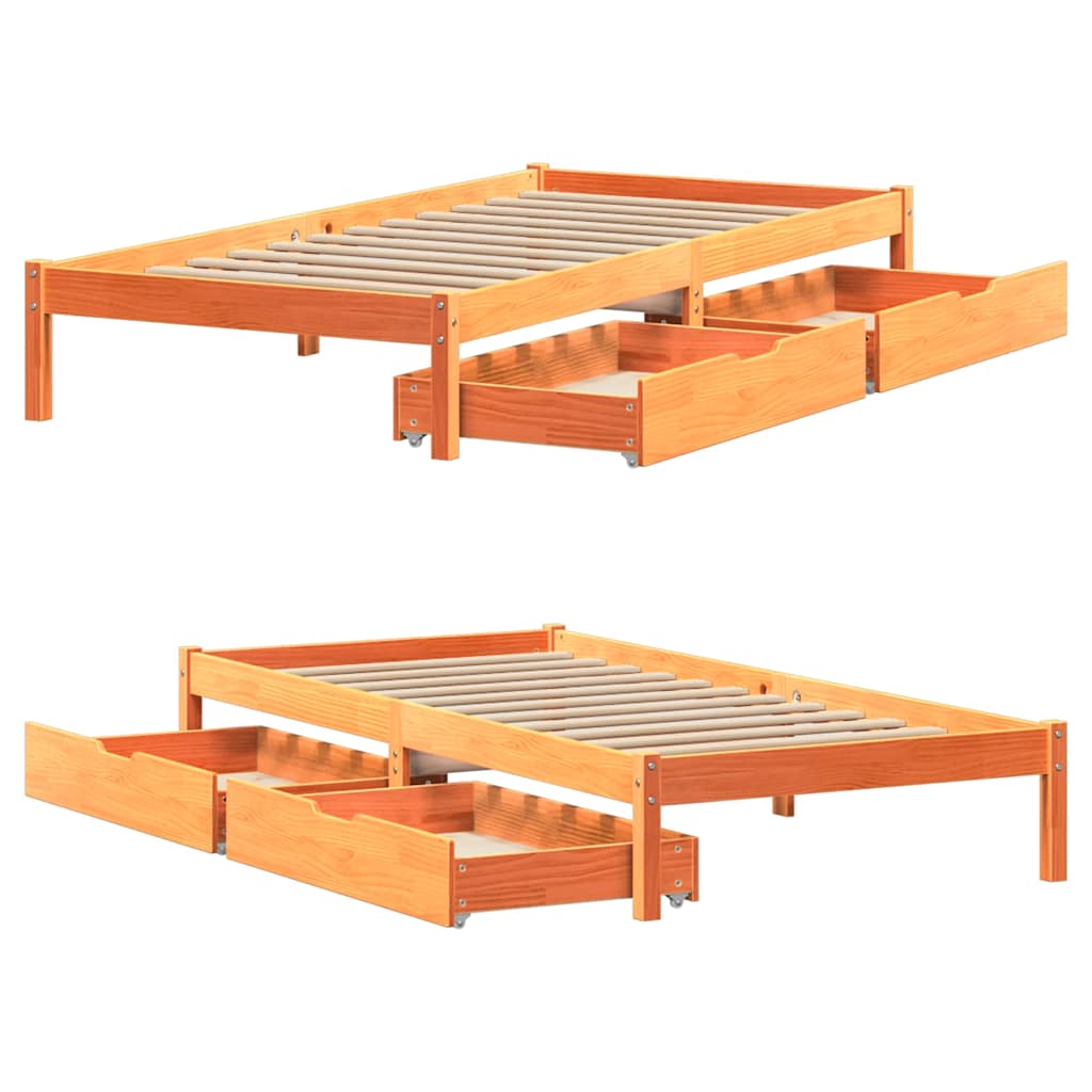 Bed frame without mattress brown wax 75x190 cm solid pine wood