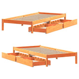 Bed frame without mattress brown wax 75x190 cm solid pine wood