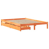 Bed frame without mattress brown wax 120x190cm solid pine wood