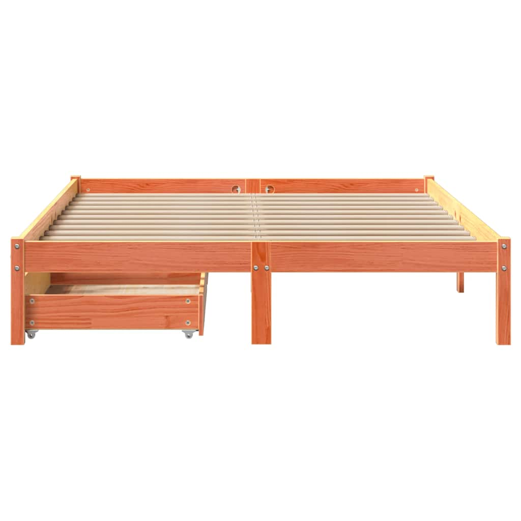 Bed frame without mattress brown wax 120x190cm solid pine wood