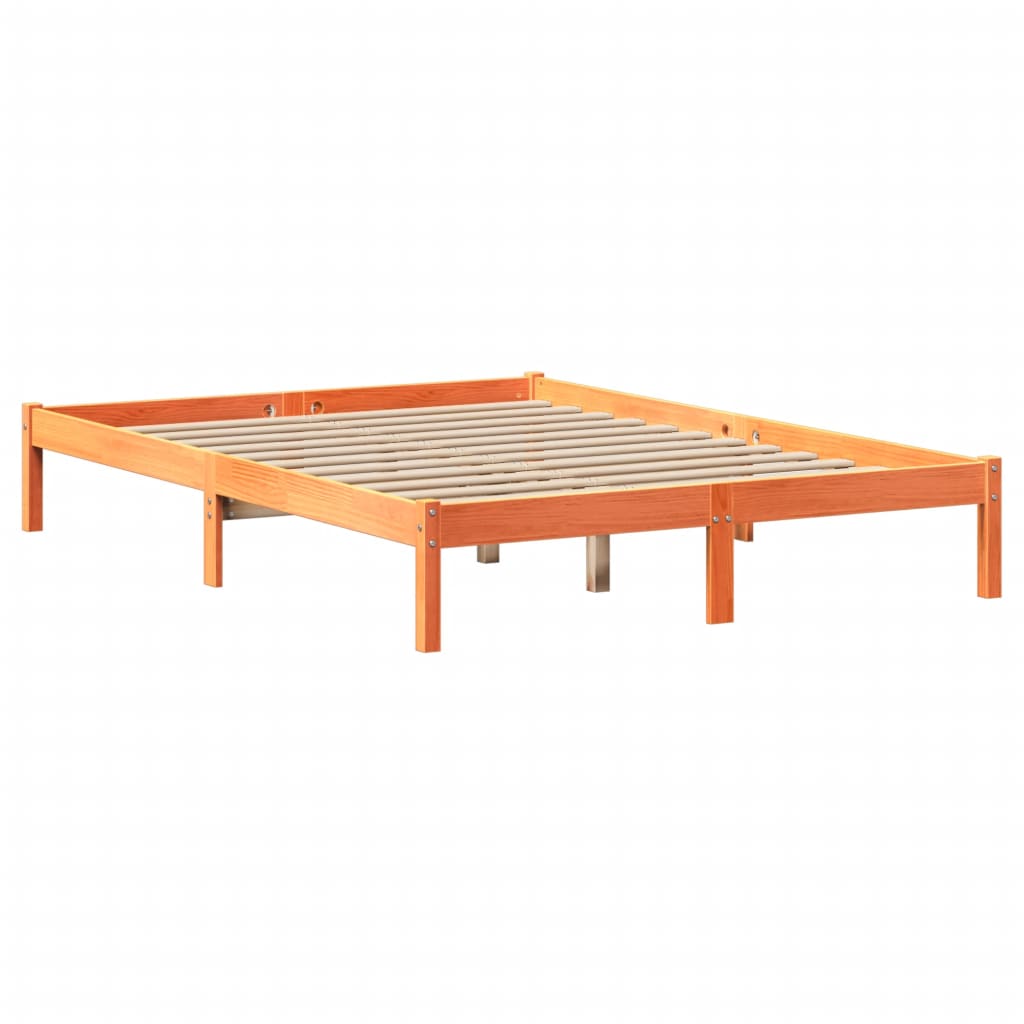 Cadre de lit sans matelas cire marron 135x190cm bois pin massif