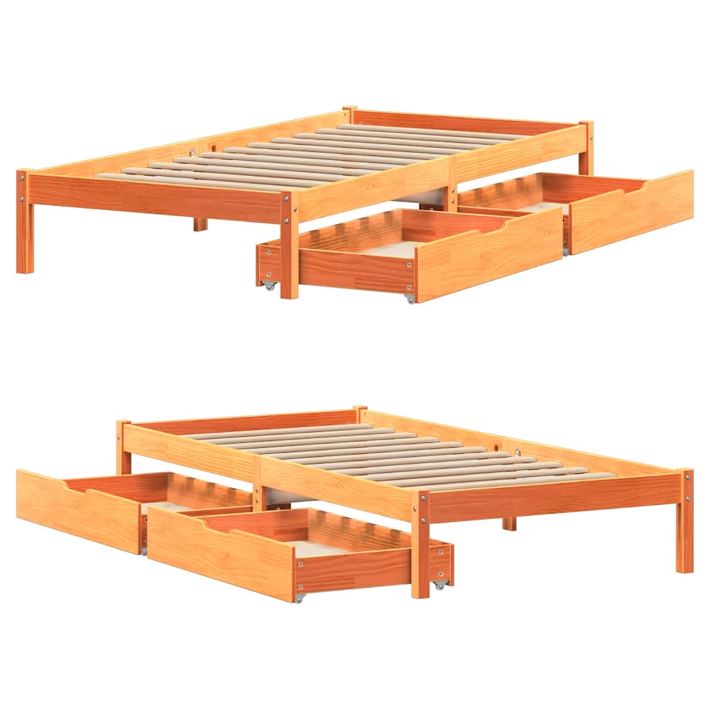 Bed frame without mattress brown wax 90x200 cm solid pine wood