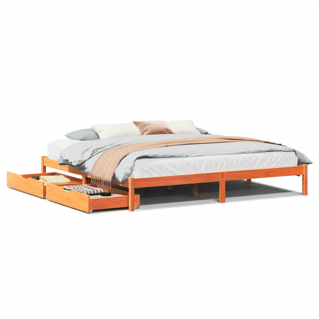 Cadre de lit sans matelas cire marron 180x200cm bois pin massif