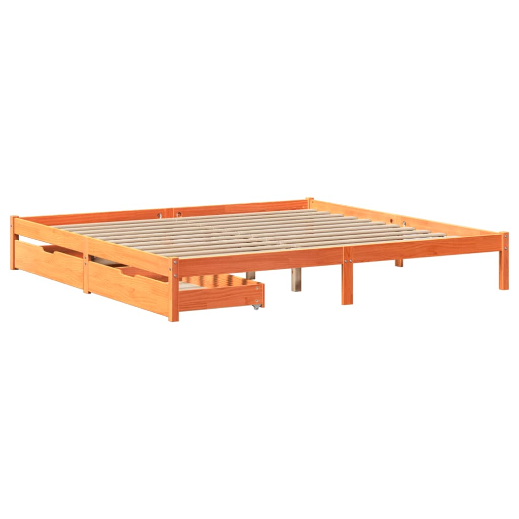 Cadre de lit sans matelas cire marron 180x200cm bois pin massif