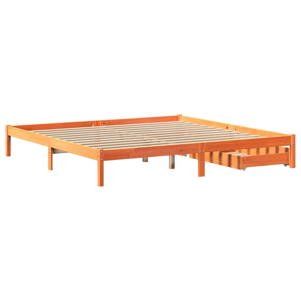 Cadre de lit sans matelas cire marron 180x200cm bois pin massif