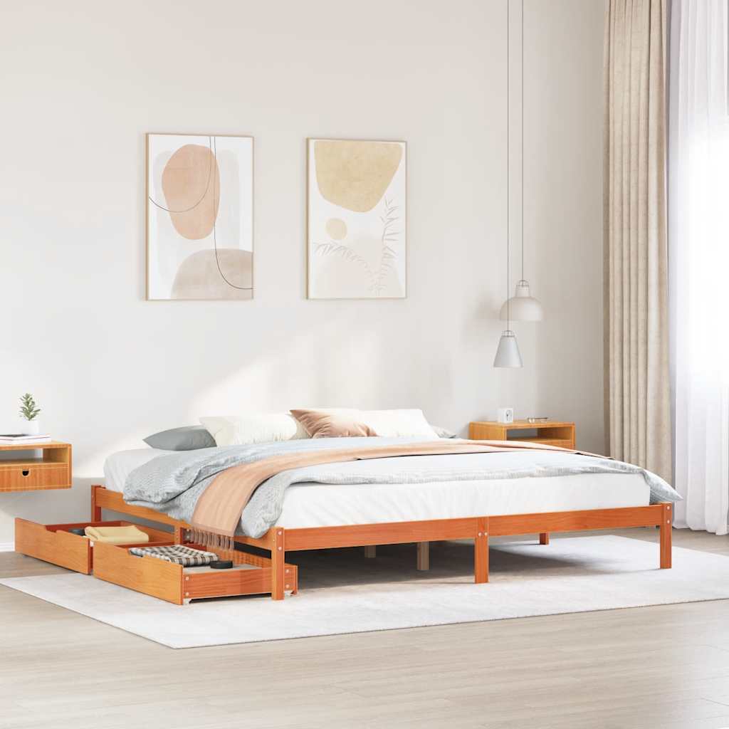 Cadre de lit sans matelas cire marron 180x200cm bois pin massif