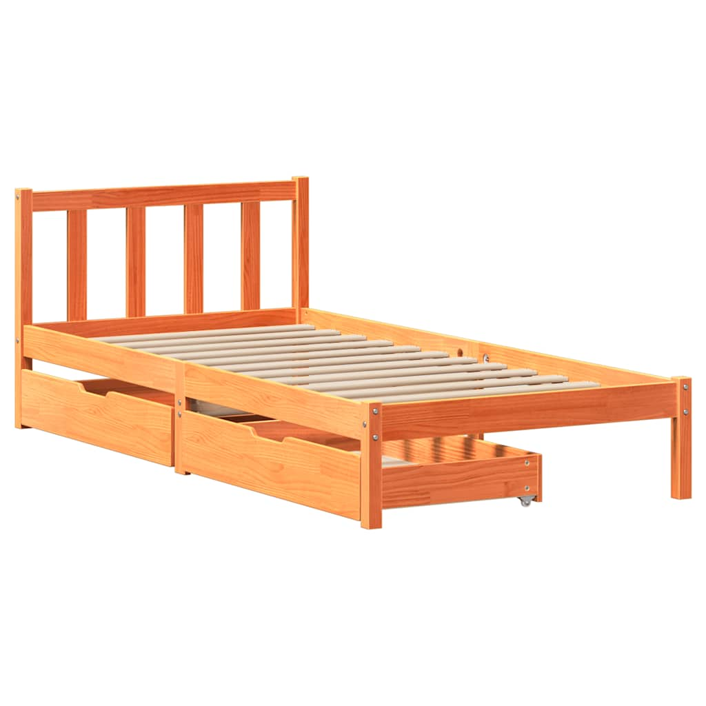 Cadre de lit sans matelas cire marron 75x190 cm bois pin massif