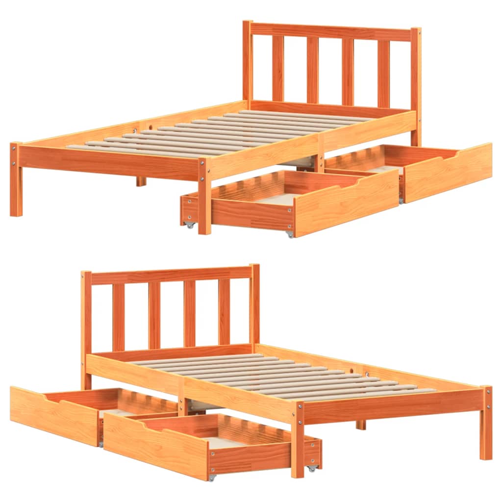 Cadre de lit sans matelas cire marron 75x190 cm bois pin massif