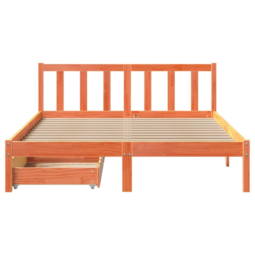 Bed frame without mattress brown wax 135x190cm solid pine wood