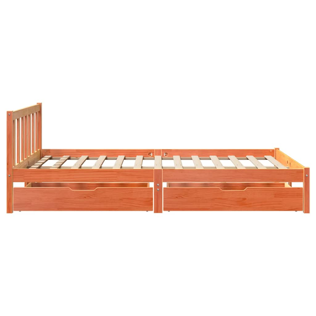 Bed frame without mattress brown wax 135x190cm solid pine wood