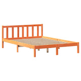 Bed frame without mattress brown wax 135x190cm solid pine wood