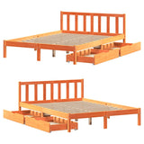 Bed frame without mattress brown wax 135x190cm solid pine wood