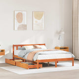 Bed frame without mattress brown wax 135x190cm solid pine wood