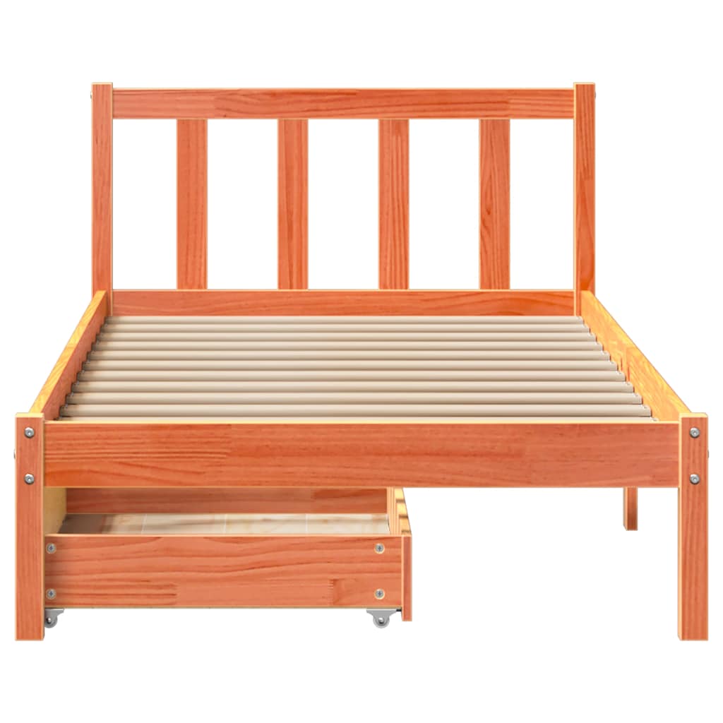 Bed frame without mattress brown wax 100x200cm solid pine wood