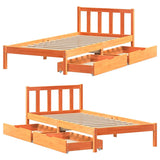 Bed frame without mattress brown wax 100x200cm solid pine wood