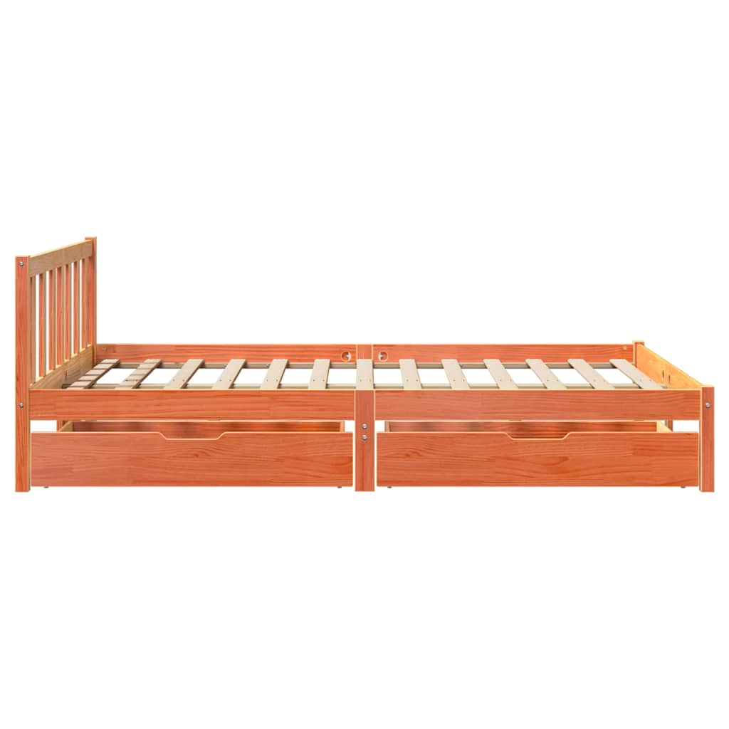 Bed frame without mattress brown wax 140x200cm solid pine wood