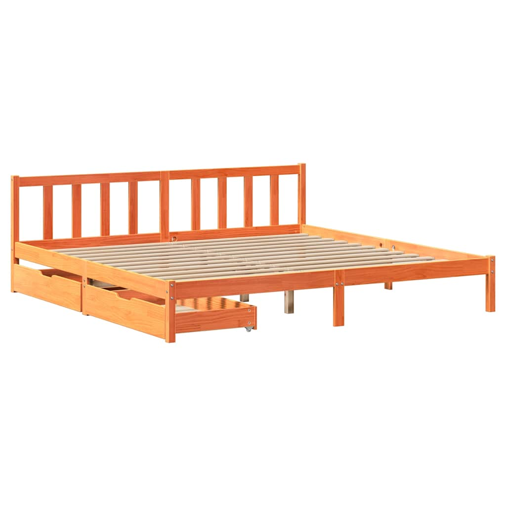 Cadre de lit sans matelas cire marron 200x200cm bois pin massif