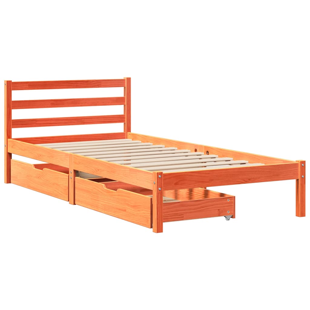 Cadre de lit sans matelas cire marron 75x190 cm bois pin massif