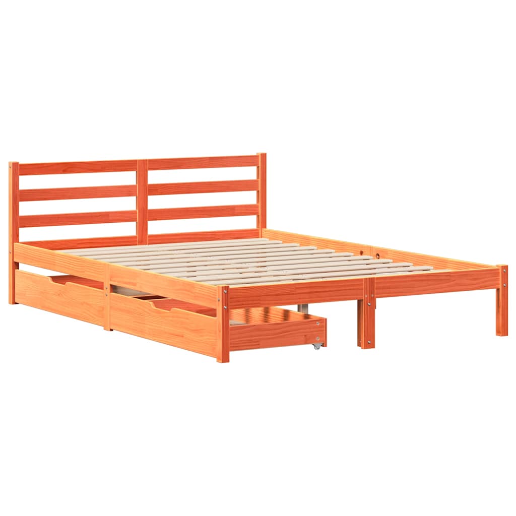 Cadre de lit sans matelas cire marron 120x190cm bois pin massif