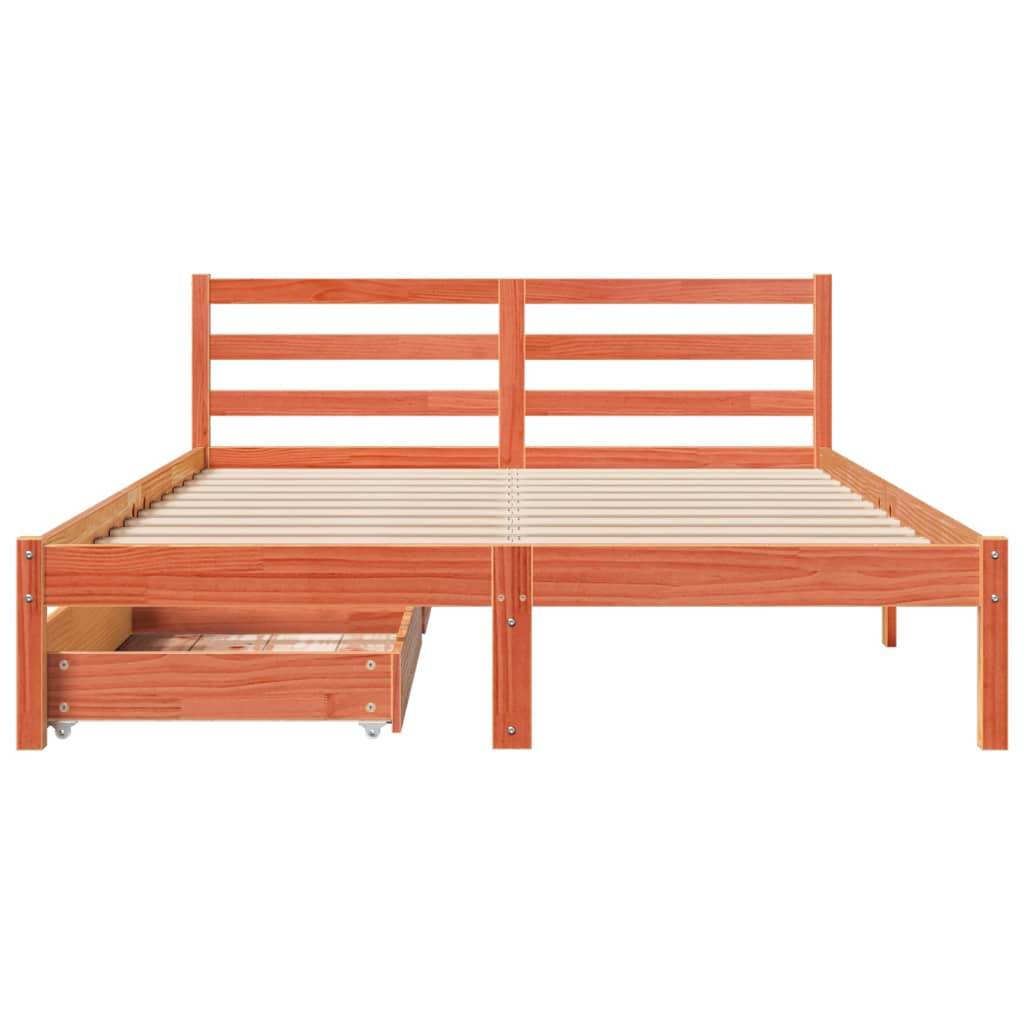 Cadre de lit sans matelas cire marron 135x190cm bois pin massif