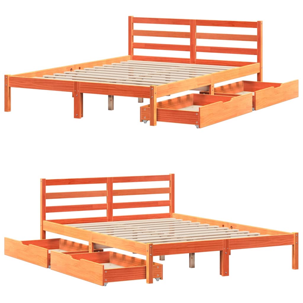 Bed frame without mattress brown wax 140x200cm solid pine wood