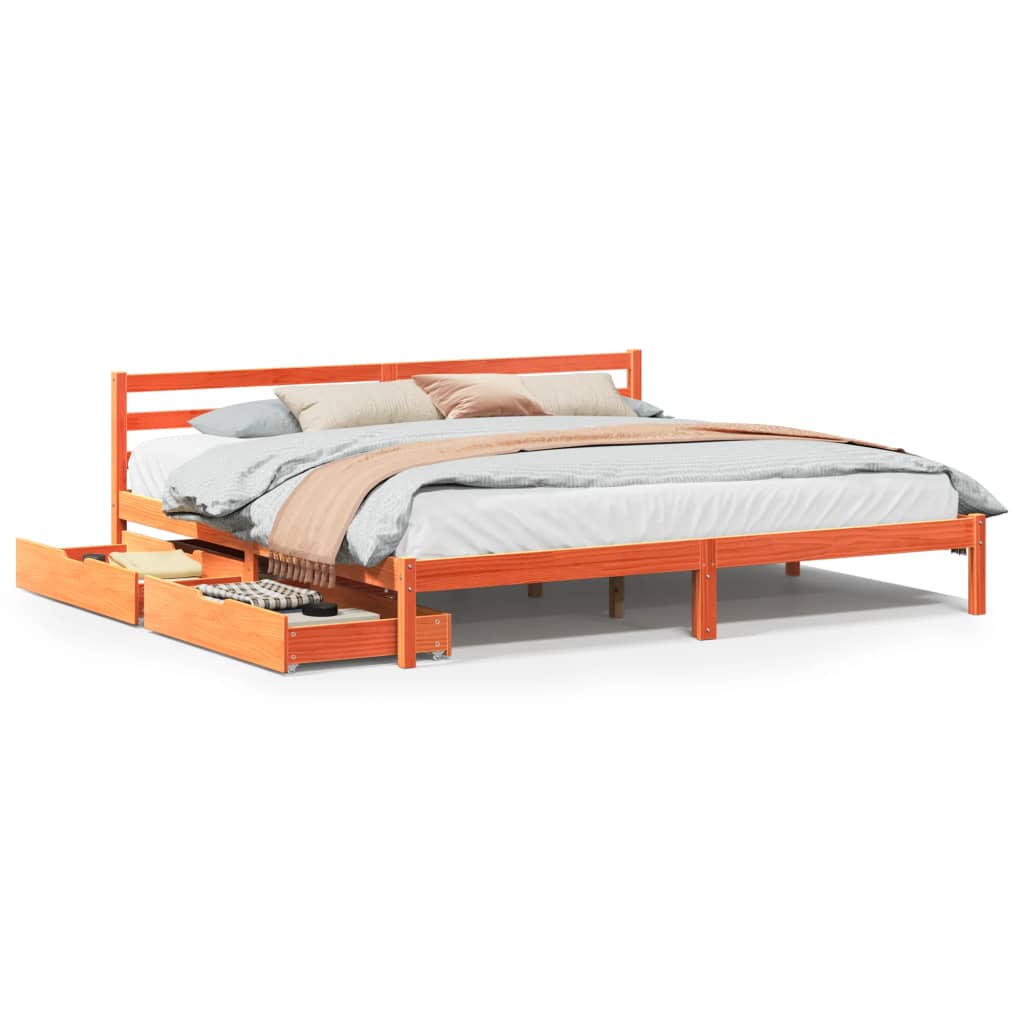 Cadre de lit sans matelas cire marron 180x200cm bois pin massif