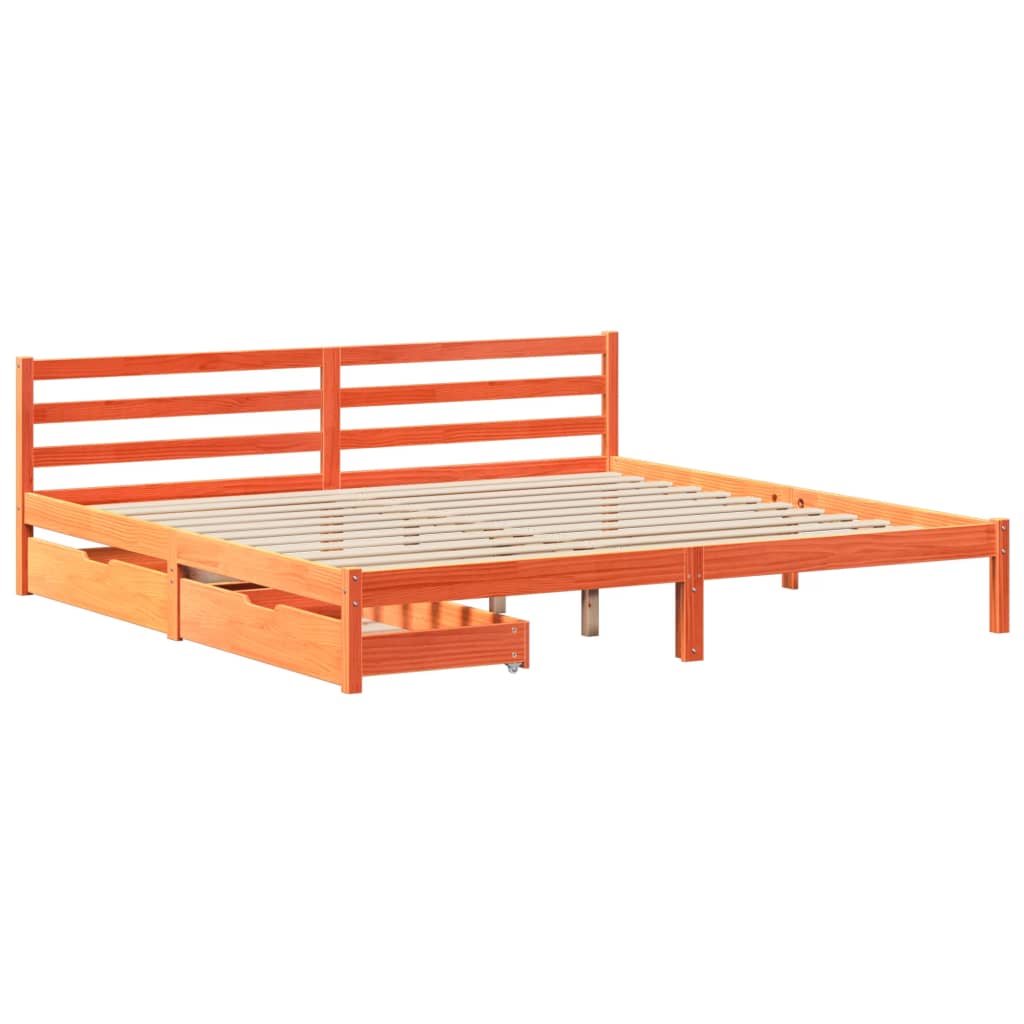 Cadre de lit sans matelas cire marron 180x200cm bois pin massif