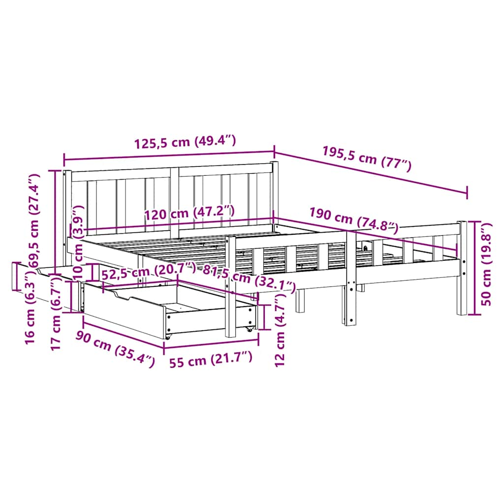 Cadre de lit sans matelas 120x190 cm bois de pin massif