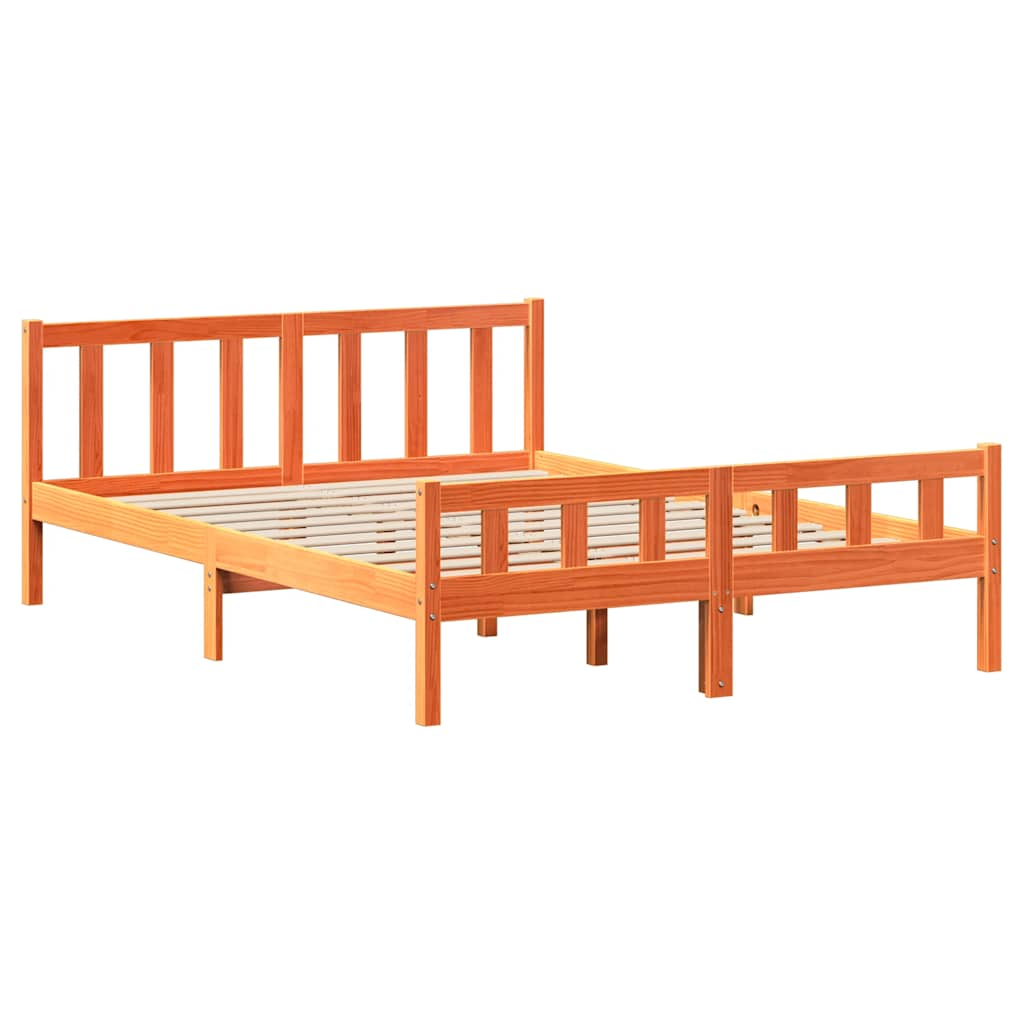 Cadre de lit sans matelas cire marron 150x200cm bois pin massif