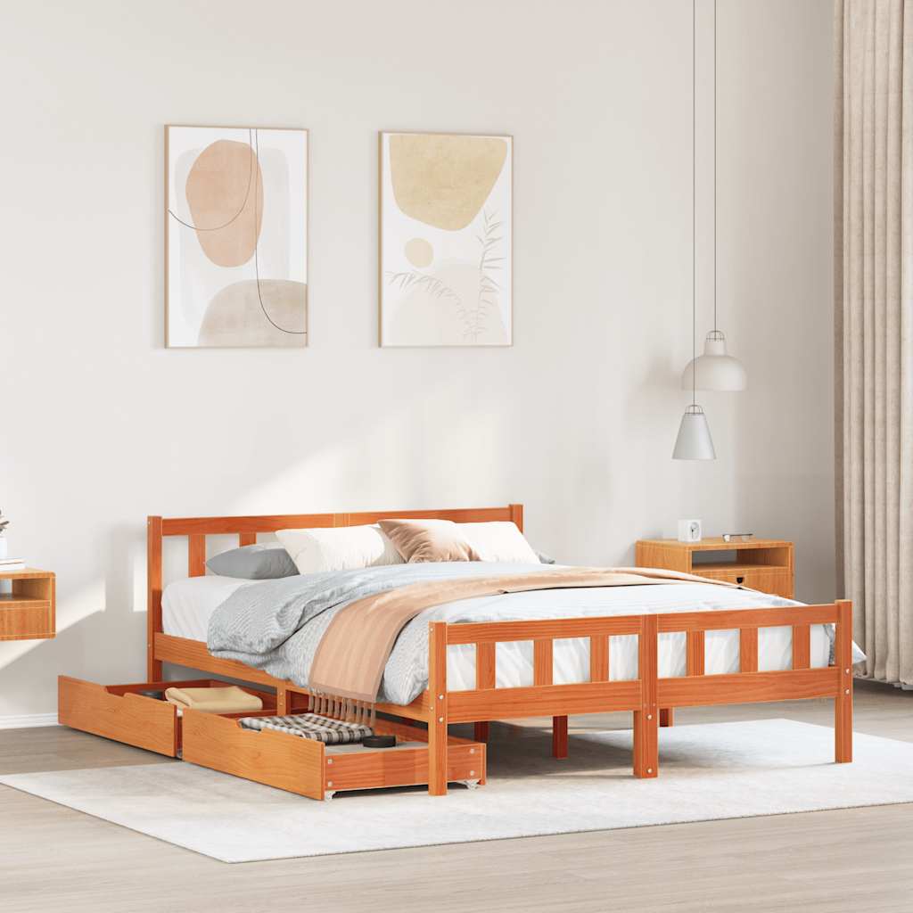 Cadre de lit sans matelas cire marron 150x200cm bois pin massif