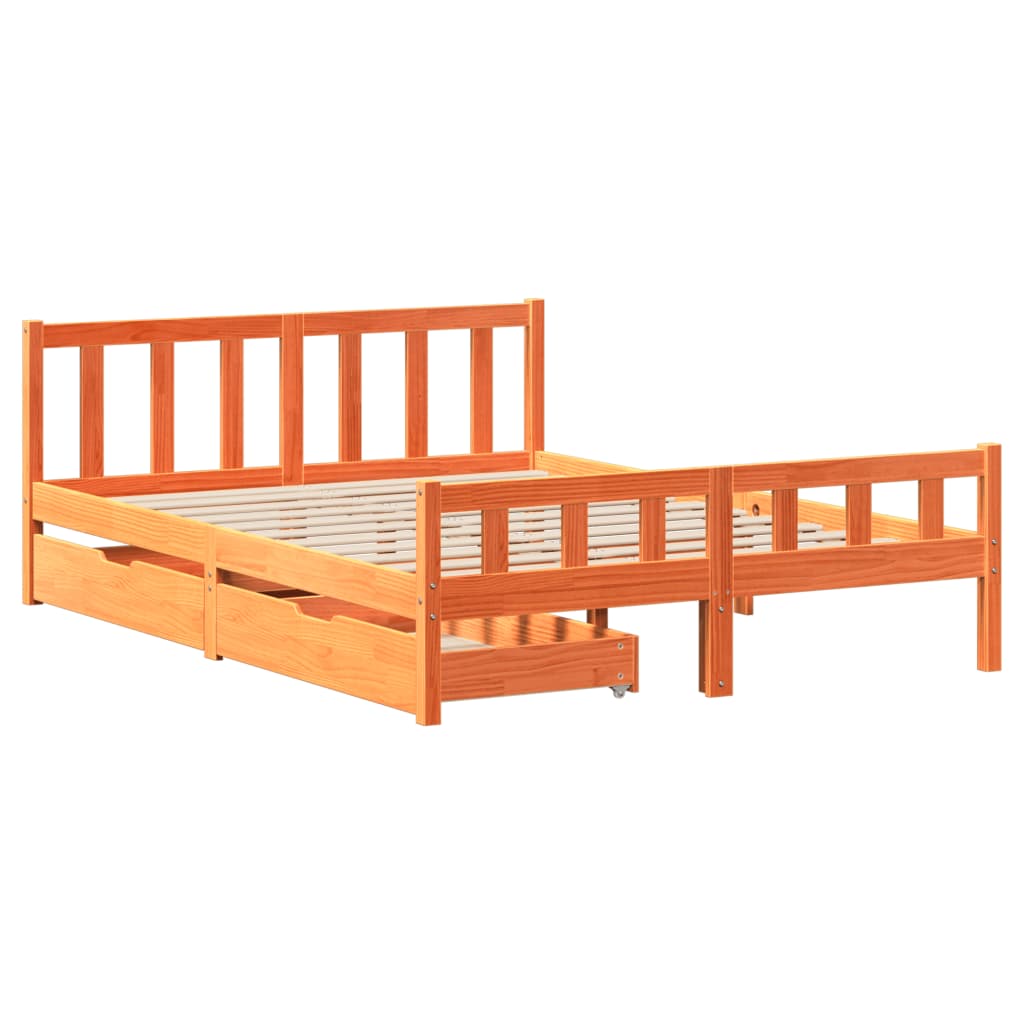 Cadre de lit sans matelas cire marron 160x200cm bois pin massif