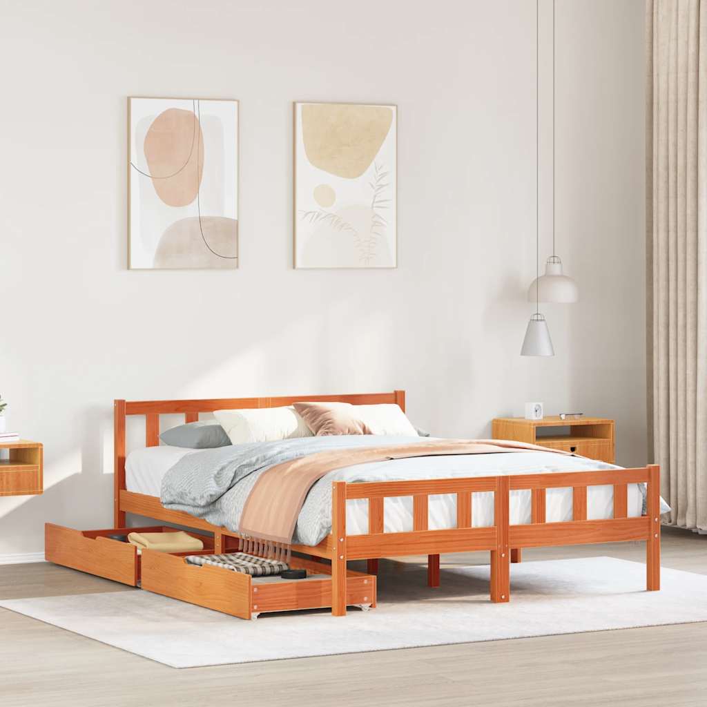 Cadre de lit sans matelas cire marron 160x200cm bois pin massif