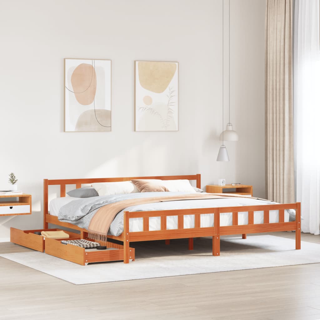 Cadre de lit sans matelas cire marron 180x200cm bois pin massif