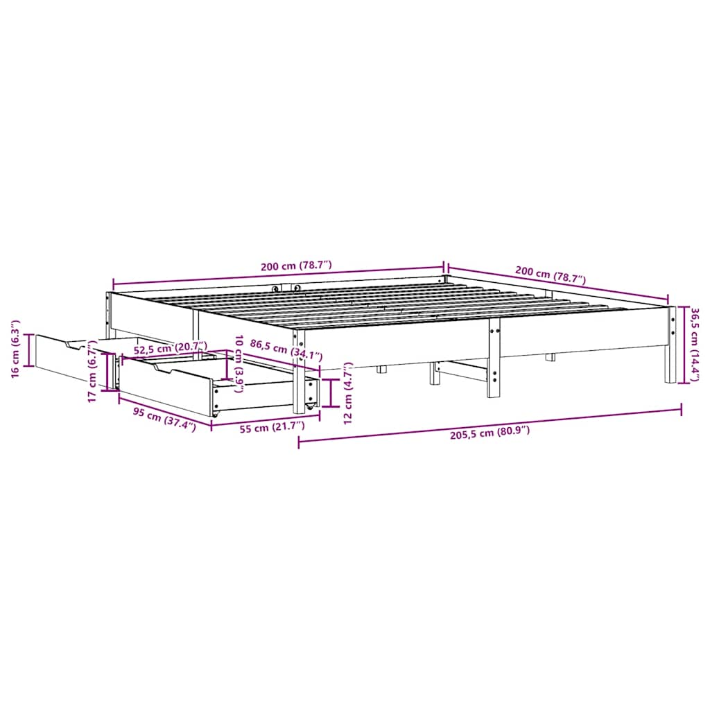 Cadre de lit sans matelas 200x200 cm bois massif de pin