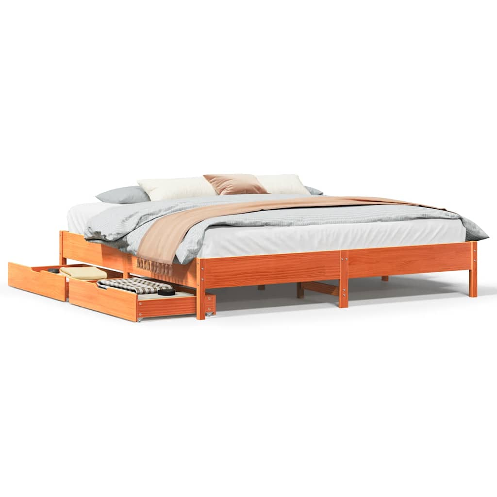 Cadre de lit sans matelas cire marron 200x200cm bois pin massif