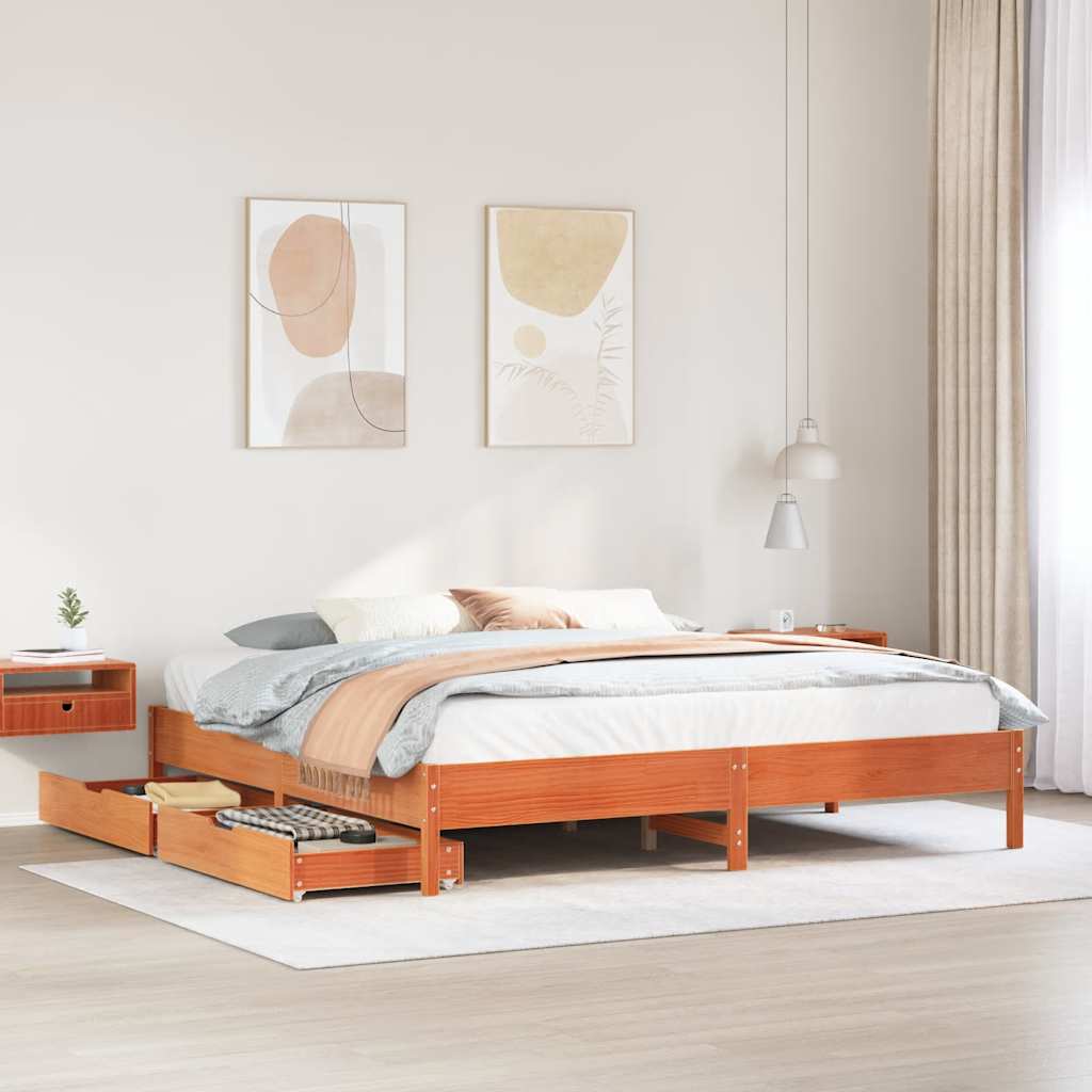 Cadre de lit sans matelas cire marron 200x200cm bois pin massif