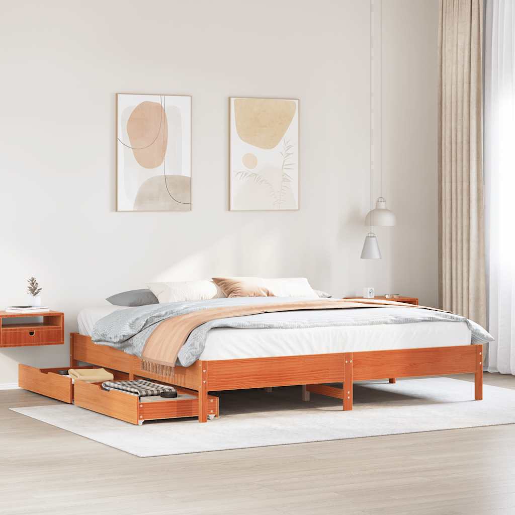 Cadre de lit sans matelas cire marron 180x200cm bois pin massif