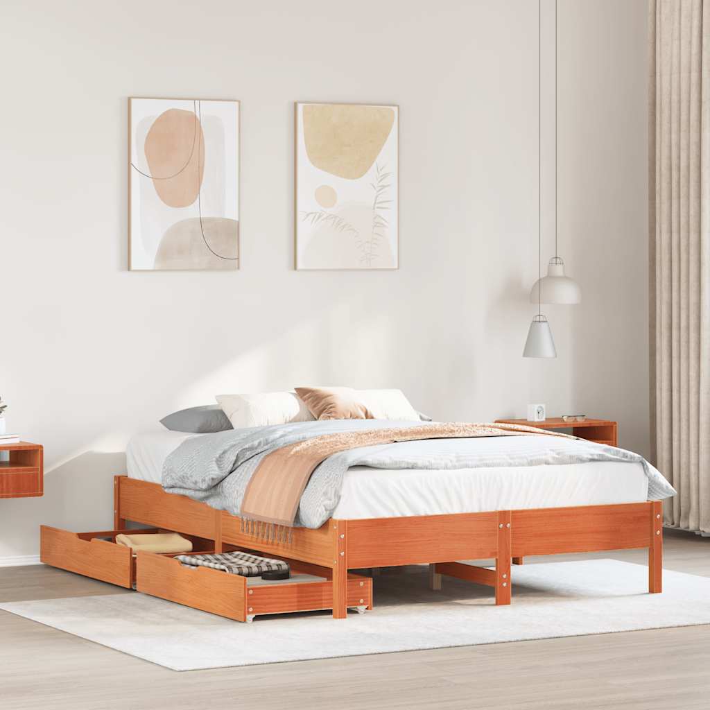 Cadre de lit sans matelas cire marron 160x200cm bois pin massif