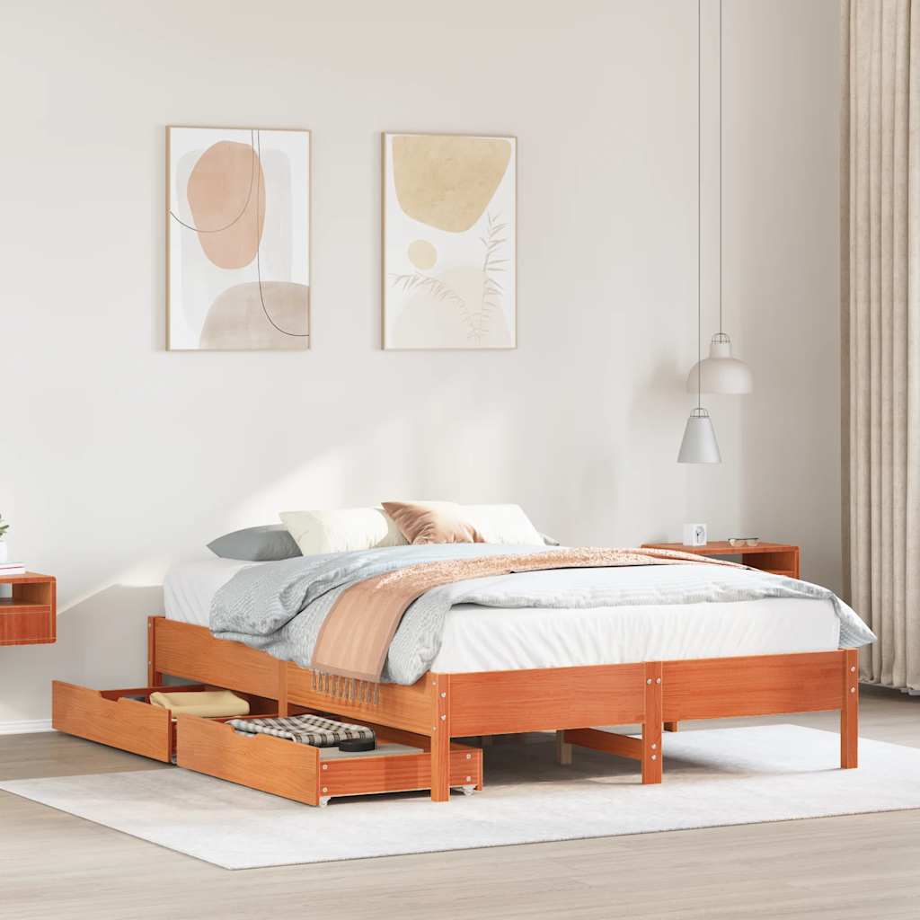 Cadre de lit sans matelas cire marron 150x200cm bois pin massif