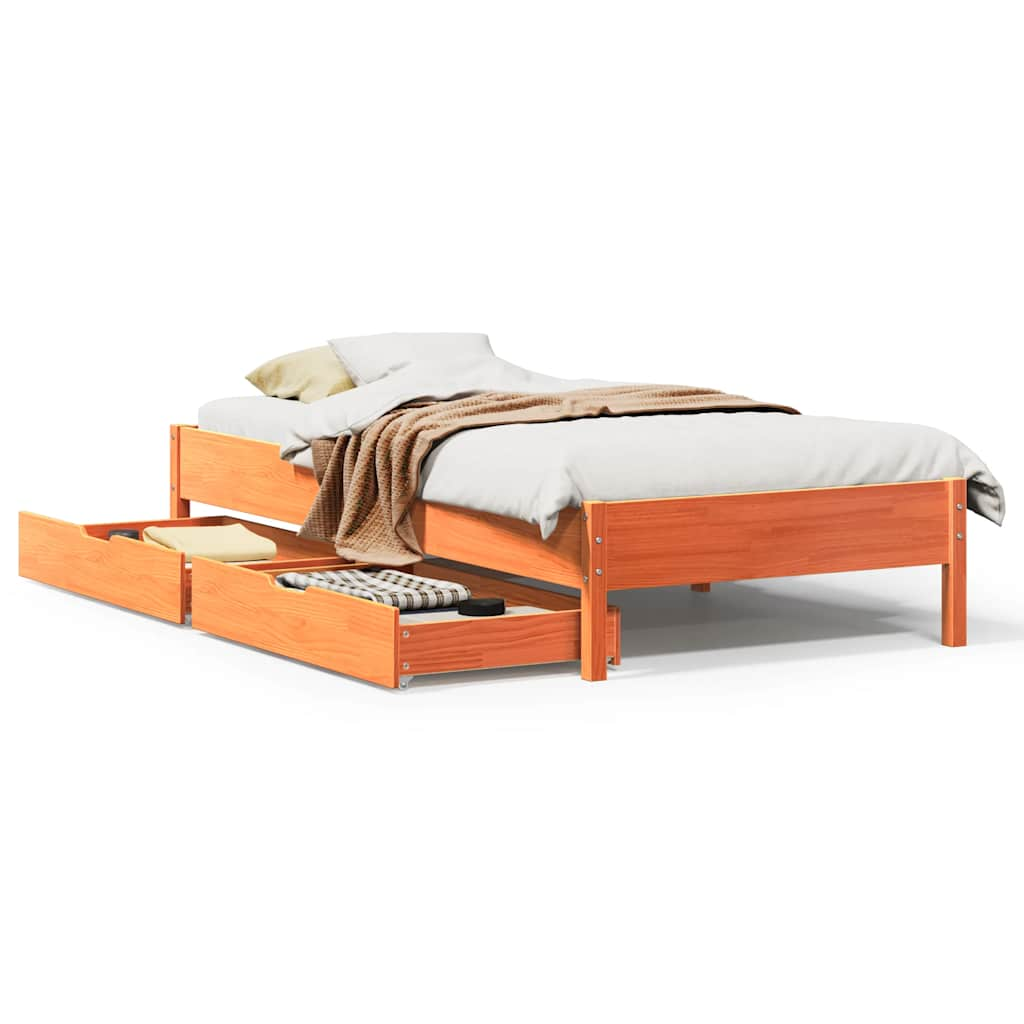 Cadre de lit sans matelas cire marron 100x200cm bois pin massif