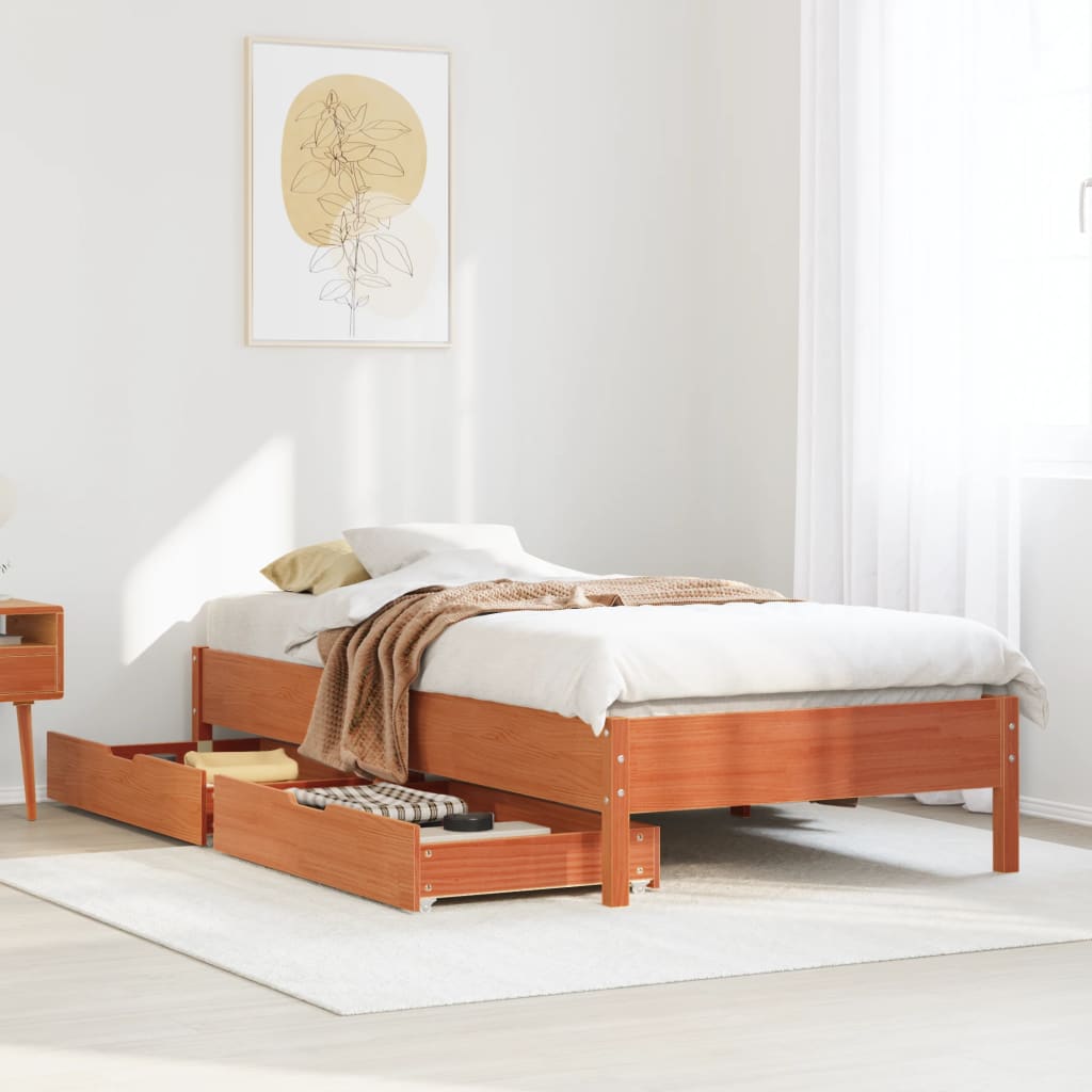 Cadre de lit sans matelas cire marron 90x200 cm bois pin massif