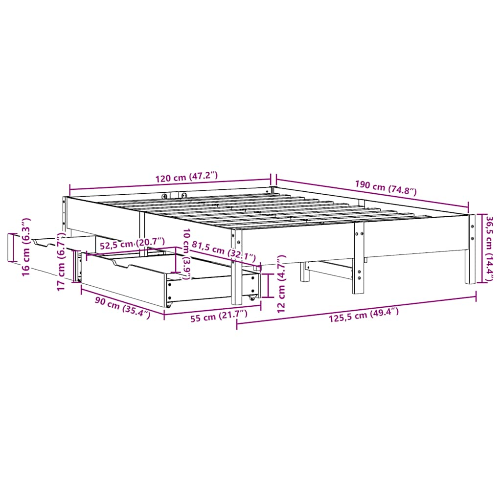 Cadre de lit sans matelas 120x190 cm bois de pin massif