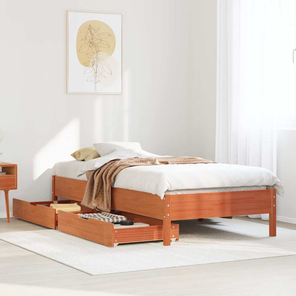 Cadre de lit sans matelas cire marron 75x190 cm bois pin massif